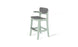 The Ledge Lounger Haven Hightop Chair features a mint green wooden frame with a gray seat and backrest. Designed for ergonomic comfort, it has a footrest and curved armrests in its modern style, suitable for any setting with all-weather durability against a crisp white backdrop.