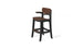 The Haven Hightop Chair by Ledge Lounger features a dark wooden seat and backrest on a sleek black frame. It offers ergonomic comfort with a footrest and one-sided armrest, showcasing a minimalist, contemporary design perfect for any setting.