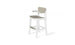 The Haven Hightop Chair by Ledge Lounger boasts a modern white frame with a light wooden seat, backrest, and footrest. Its ergonomic design includes slightly curved armrests and an angled back, supported by sturdy legs inspired by Haven patio chairs.