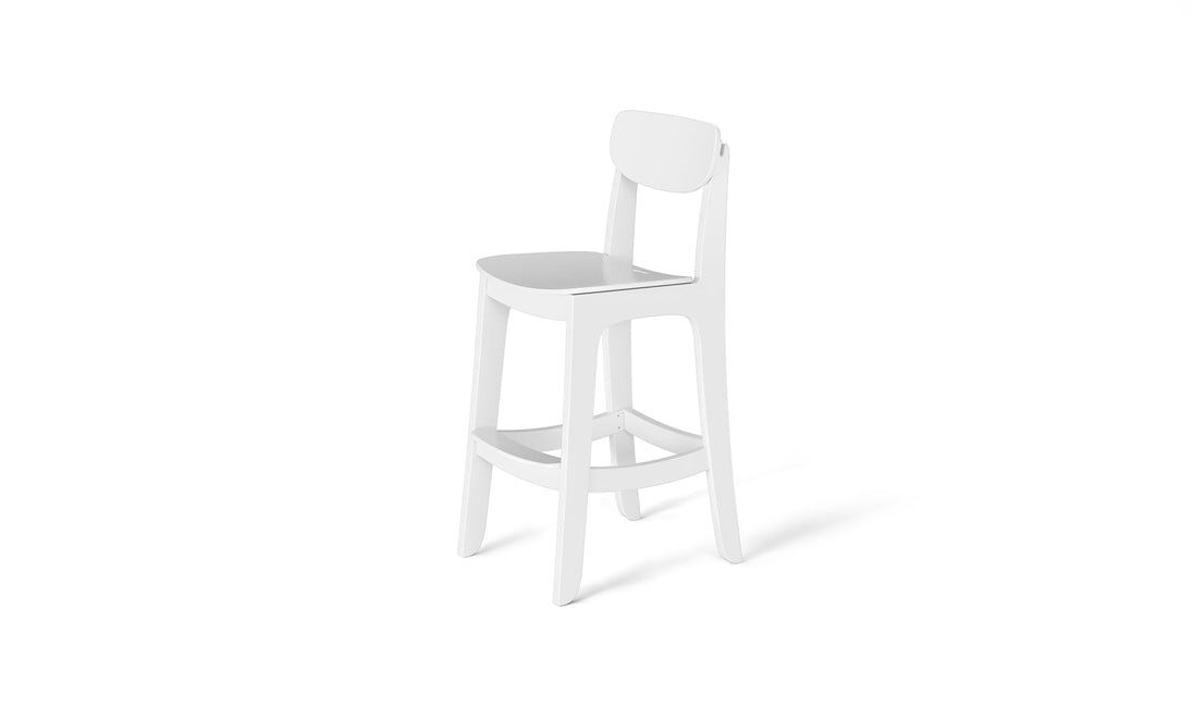 The Haven Hightop Chair by Ledge Lounger is a modern white bar stool featuring a curved backrest for ergonomic comfort and minimalist design. Ideal for any setting, its sleek style enhances spaces requiring elegance and functionality.