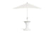 The Ledge Lounger Autograph Umbrella Stand Ice Bin boasts a tall, sleek white design with a round, hourglass-shaped base for stability. It features a minimalist central pole and triangular canopy, perfect for enhancing the modern aesthetic of your outdoor relaxation area.