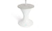 The Autograph Umbrella Stand Ice Bin by Ledge Lounger features a sleek design with a modern white pedestal base, a round gray top, and a central pole resembling an outdoor table. The flared base mimics an umbrella stand and showcases the small blue logo near the bottom.