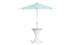 The 6.5 Square Signature 360° Tilt Umbrella by Ledge Lounger boasts a modern aqua canopy with fade resistance and minimalist design. It features a tilting mechanism and white hourglass pedestal base, making it perfect for any outdoor setting.