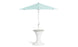 The 6.5 Square Signature 360° Tilt Umbrella by Ledge Lounger boasts a modern aqua canopy with fade resistance and minimalist design. It features a tilting mechanism and white hourglass pedestal base, making it perfect for any outdoor setting.