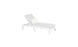 The Mainstay Chaise Cushion by Ledge Lounger features a reclining backrest and customizable cushion in white. Its minimalist design with sleek lines offers full-body comfort, perfect for relaxation in garden or poolside settings against a plain white background.