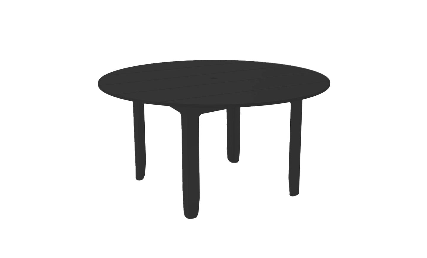 The Mainstay Round Dining Table by Ledge Lounger is a sleek black table with four sturdy legs, ideal against a white background for any space.