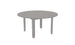 The Mainstay Round Dining Table by Ledge Lounger is ideal for outdoor dining with its minimalist gray design, smooth slatted surface, four sturdy legs, and a built-in umbrella sleeve.