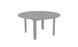 The Mainstay Round Dining Table by Ledge Lounger is ideal for outdoor dining with its minimalist gray design, smooth slatted surface, four sturdy legs, and a built-in umbrella sleeve.
