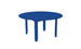 The Mainstay Round Dining Table by Ledge Lounger is a simple, blue plastic outdoor dining table with a round shape. It features four sturdy legs, a smooth tabletop, and a built-in umbrella sleeve at the center, offering minimalist and functional design for any patio.