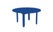 The Mainstay Round Dining Table by Ledge Lounger is a simple, blue plastic outdoor dining table with a round shape. It features four sturdy legs, a smooth tabletop, and a built-in umbrella sleeve at the center, offering minimalist and functional design for any patio.