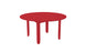 The Mainstay Round Dining Table by Ledge Lounger is red with a built-in umbrella sleeve and four sturdy legs against a white backdrop, ideal for outdoor dining.