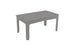 The Mainstay Rectangular Dining Table by Ledge Lounger is a gray, sleek outdoor table with a slatted top, four sturdy legs, and a central hole for an umbrella. Its minimalist design enhances any garden or patio.
