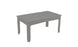 The Mainstay Rectangular Dining Table by Ledge Lounger is a gray, sleek outdoor table with a slatted top, four sturdy legs, and a central hole for an umbrella. Its minimalist design enhances any garden or patio.