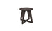 The Ledge Lounger Mainstay Stool boasts a dark wooden seat and a unique intertwined triangular base, making it an ideal patio piece to elevate any outdoor setting.