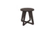 The Ledge Lounger Mainstay Stool boasts a dark wooden seat and a unique intertwined triangular base, making it an ideal patio piece to elevate any outdoor setting.
