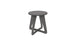 Introducing the Mainstay Stool by Ledge Lounger: a sleek grey wooden stool with a round seat and modern geometric base featuring triangular leg designs. Ideal for patios, it seamlessly enhances any outdoor space with its contemporary style.