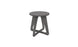 Introducing the Mainstay Stool by Ledge Lounger: a sleek grey wooden stool with a round seat and modern geometric base featuring triangular leg designs. Ideal for patios, it seamlessly enhances any outdoor space with its contemporary style.