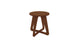 The Ledge Lounger Mainstay Stool, featuring a round seat and three intersecting curved legs in a minimalist design, has a smooth finish and is set against a plain white background, perfect for enhancing any outdoor space.