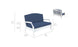 Enhance your outdoor space with the cushioned comfort of the Ledge Lounger Legacy Loveseat. Its blue and white design features front dimensions of 35 in (89 cm) height, 34.5 in (88 cm) depth, and 52 in (137 cm) width, with a side seat depth of 23 in (58 cm).