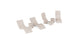 The Ledge Lounger Signature Chaise with Chairs and Side Table In-Pool 6-Piece Set includes four beige, S-shaped chaise loungers and two round side tables, ideal for modern resort-style poolside relaxation.