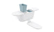 The PartyPad - White by Ledge Lounger is a modular shower caddy in white and light blue, featuring a central compartment, two folding shelves (one folded down), and a perforated insert for ventilation.