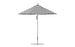 A Ledge Lounger Premier Aluminum Umbrella in black and white stripes with a silver pole and round base, crafted from marine-grade fabrics, is displayed open and viewed side-on against a white background.