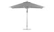 The Ledge Lounger Premier Aluminum Umbrella boasts an 8.5 rectangular canopy with a slim metal pole and round base, featuring marine-grade fabrics for durability and a minimalist design.