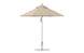The Premier Aluminum Umbrella - 9 Octagon Pulley by Ledge Lounger features a beige marine-grade fabric canopy, a silver pole, and circular base against a plain white background.