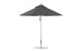 A Ledge Lounger Premier Aluminum Umbrella with a 9 octagon canopy, crafted from marine-grade fabrics, and a metal pole stands on a flat circular base, showcasing its solid gray color against a white background.