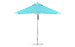 The Ledge Lounger Premier Aluminum Umbrella features a turquoise and white striped pattern, marine-grade fabrics, and a sturdy aluminum pole. This wind-resistant 10 square pulley design is showcased against a pristine white backdrop.