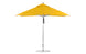 The Premier Aluminum Umbrella – 10 Square Pulley by Ledge Lounger features a yellow canopy with an aluminum pole on a round base, marine-grade fabrics, and a streamlined design that ensures wind resistance, making it ideal for outdoor spaces.