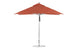 The Premier Aluminum Umbrella by Ledge Lounger, featuring a silver pole and round base, is a front-view 10 square umbrella in red. Crafted from marine-grade fabrics, it offers wind resistance and a sleek modern design.