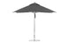 The Premier Aluminum Umbrella by Ledge Lounger features a wind-resistant, modern design with a square canopy made from marine-grade fabrics. It includes a metal pole with a round base and is ideal for patios or gardens.