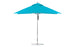 The Premier Aluminum Umbrella - 10 Square Pulley by Ledge Lounger features a vibrant turquoise canopy of marine-grade fabric on a sleek silver pole, standing open on a sturdy, flat base. Designed for wind resistance, it offers reliable protection in any outdoor environment.
