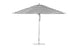 A Ledge Lounger Essential Fiberglass Umbrella, 13 Octagon with marine-grade fabrics in black and white stripes, metal pole, and round base, is displayed against a white background.