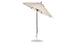 The Ledge Lounger Essential Fiberglass Umbrella, a 7.5 octagon with an auto-tilt crank, features a beige marine-grade canopy on a black pole with a round silver base, offering wind resistance and durability with side-view style.