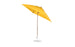 The Essential Fiberglass Umbrella by Ledge Lounger is a 7.5 octagon umbrella with a vibrant yellow canopy, elegantly tilted atop a wooden pole with a round silver base. Crafted from marine-grade fabrics, it offers wind resistance and ensures lasting shade and outdoor durability.