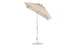 The Ledge Lounger Essential Fiberglass Umbrella - 6.5 Square Crank Auto Tilt, in beige, features marine-grade fabrics for durability, a metal pole angled slightly to the side with an easy-adjust crank handle, and a simple circular base on a corrosion-resistant white background.