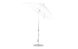The Ledge Lounger Essential Fiberglass Umbrella, a 7.5 square crank auto tilt model with a sturdy metal pole and round base, is crafted from marine-grade fabrics for durability. Its corrosion-resistant qualities are evident as it stands upright against a white background.