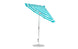 The Essential Fiberglass Umbrella - 7.5 Octagon Crank Auto Tilt by Ledge Lounger, featuring a marine-grade blue and white striped fabric, silver pole, and round base, stands open from a side angle against a plain white background.