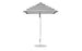 The Ledge Lounger Essential Fiberglass Umbrella - 6.5 Square Pulley has a black and white striped canopy on an aluminum center pole with a round base, offering modern minimalism. When open, its pattern is striking, and the adjustable clamps add convenience.