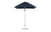 The Ledge Lounger Essential Fiberglass Umbrella is freestanding, dark blue, with a straight silver pole and round flat base. Made from marine-grade materials, its 6.5 square with a pulley system and features a minimalist design.