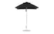 The Ledge Lounger Essential Fiberglass Umbrella features a sleek black canopy in a modern design with marine-grade fabric for exceptional shade. Its silver aluminum adjustable pole and sturdy metallic base support the 6.5 square pulley mechanism, ideal for any patio space.