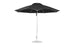 The Essential Fiberglass Umbrella - 11 Octagon Pulley by Ledge Lounger is a black patio umbrella with a silver pole and round base, made from marine-grade fabrics for durability. This wind-resistant design features multiple panels for ample shade and is shown on a plain white background.