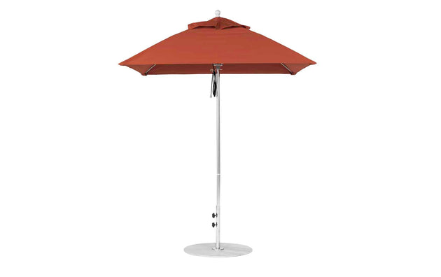 The Ledge Lounger Essential Fiberglass Umbrella - 6.5 Square Pulley features a canopy crafted from marine-grade fabrics and is supported by a resilient aluminum center pole, making it perfect for outdoor use.