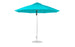 An open turquoise Essential Fiberglass Umbrella by Ledge Lounger, featuring an 11 octagon canopy with marine-grade fabrics, stands on a metal pole and base. The adjustable pole tilts for optimal shade against a plain white background.