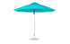 An open turquoise Essential Fiberglass Umbrella by Ledge Lounger, featuring an 11 octagon canopy with marine-grade fabrics, stands on a metal pole and base. The adjustable pole tilts for optimal shade against a plain white background.