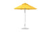 The Ledge Lounger Essential Fiberglass Umbrella features a vibrant yellow octagon canopy, supported by a sleek silver metal pole with a sturdy round base. Made from marine-grade fabrics, this 7.5-foot design is wind-resistant and exudes modern elegance against a plain background.