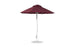 The Ledge Lounger Essential Fiberglass Umbrella - 7.5 Octagon Pulley, with marine-grade maroon fabric and a silver metallic pole, stands on a sturdy base to offer wind-resistant protection for your outdoor space.