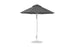 The Essential Fiberglass Umbrella - 7.5 Octagon Pulley by Ledge Lounger is a black outdoor umbrella with wind-resistant, marine-grade fabrics, complemented by a sturdy metal pole and round base.